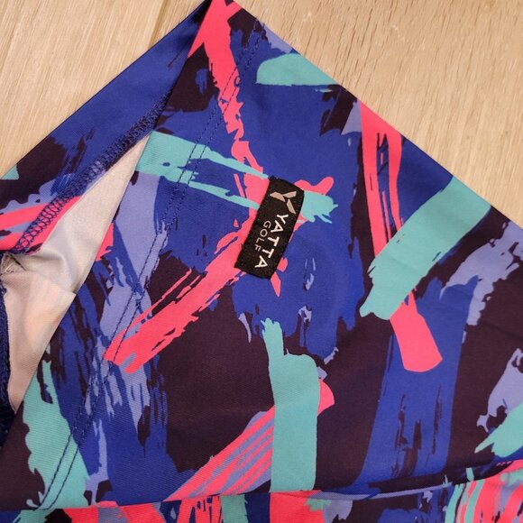 YATTA Golf Performance Polo Shirt Mens XL Blue Pink Green Line Splatter Print - Picture 4 of 5